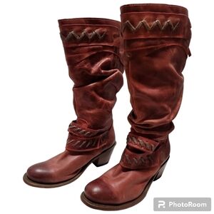 Corral Distressed Red Leather Slouchy Boots 8.5 Western Whipstitched Straps RARE